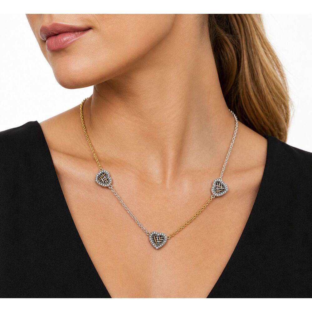 NWT Brighton Woven Heart Crystal Station Necklace Valentines Gold Silver 18-20 L